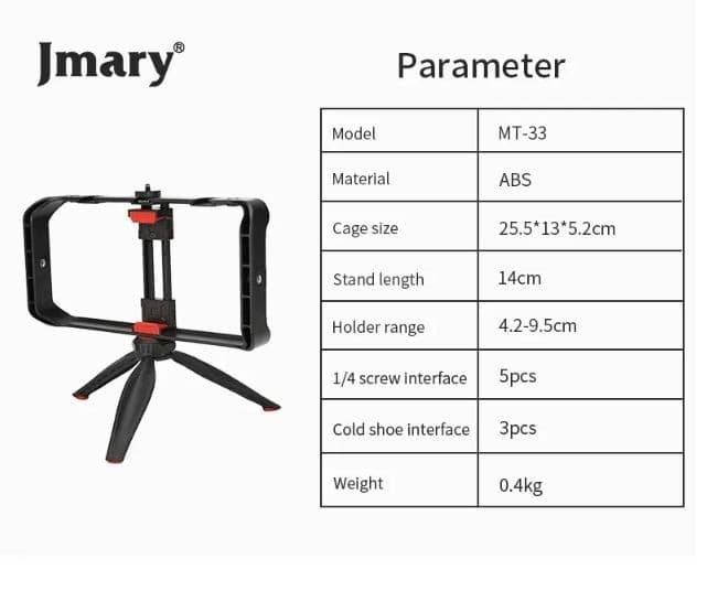 Jmary MT33 Video Cage Rig Tripod Kit Handle view 4