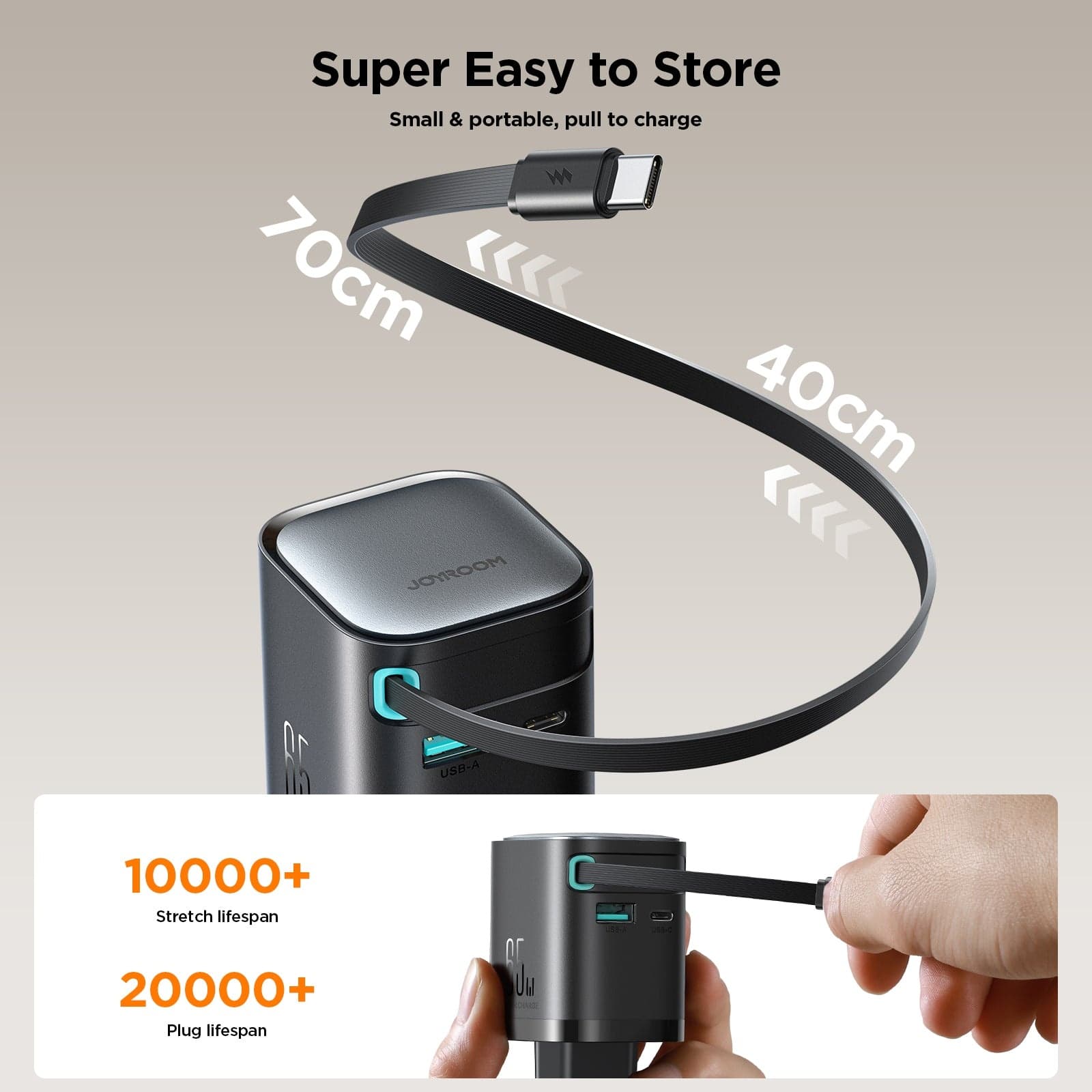 Joyroom JR TCL02 GaN 65W Charger With Retractable Cable (EU) view 4
