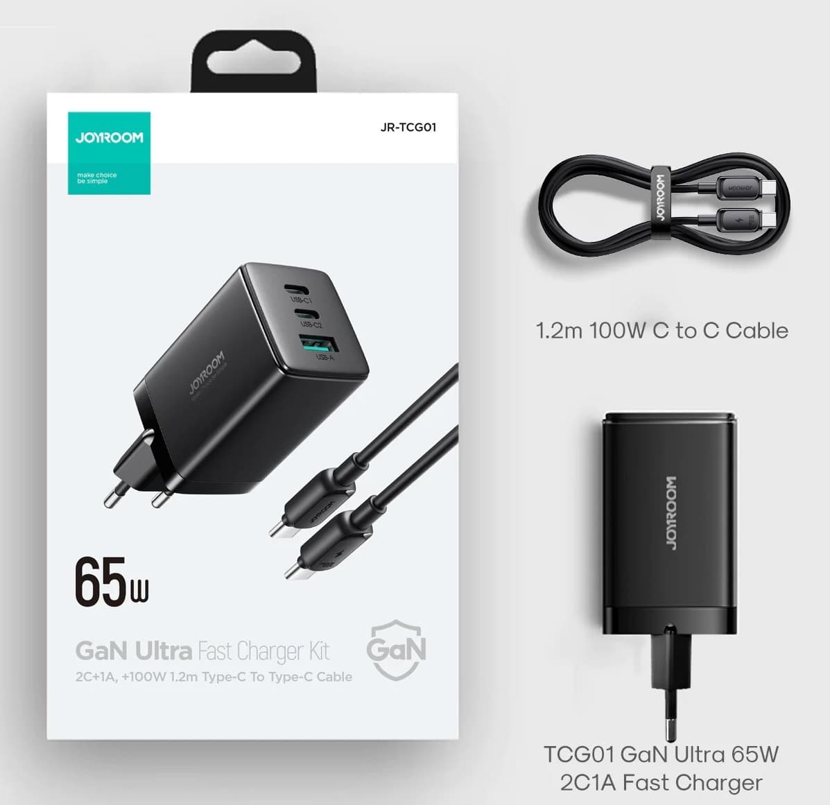 Joyroom TCG01 GaN Ultra 65W 2C1A Fast Charger+100W C to C Cable 1.2m view 5