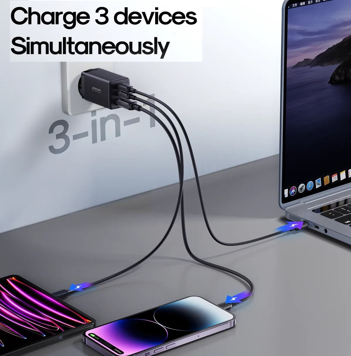 Joyroom TCG01 GaN Ultra 65W 2C1A Fast Charger+100W C to C Cable 1.2m view 3