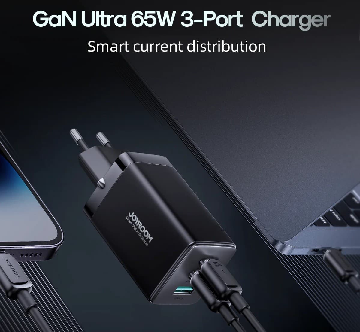 Joyroom TCG01 GaN Ultra 65W 2C1A Fast Charger+100W C to C Cable 1.2m view 6
