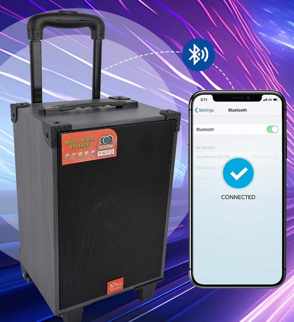 JQS908S Wooden Trolley Portable Bluetooth Speaker With Wireless Microphone view 2