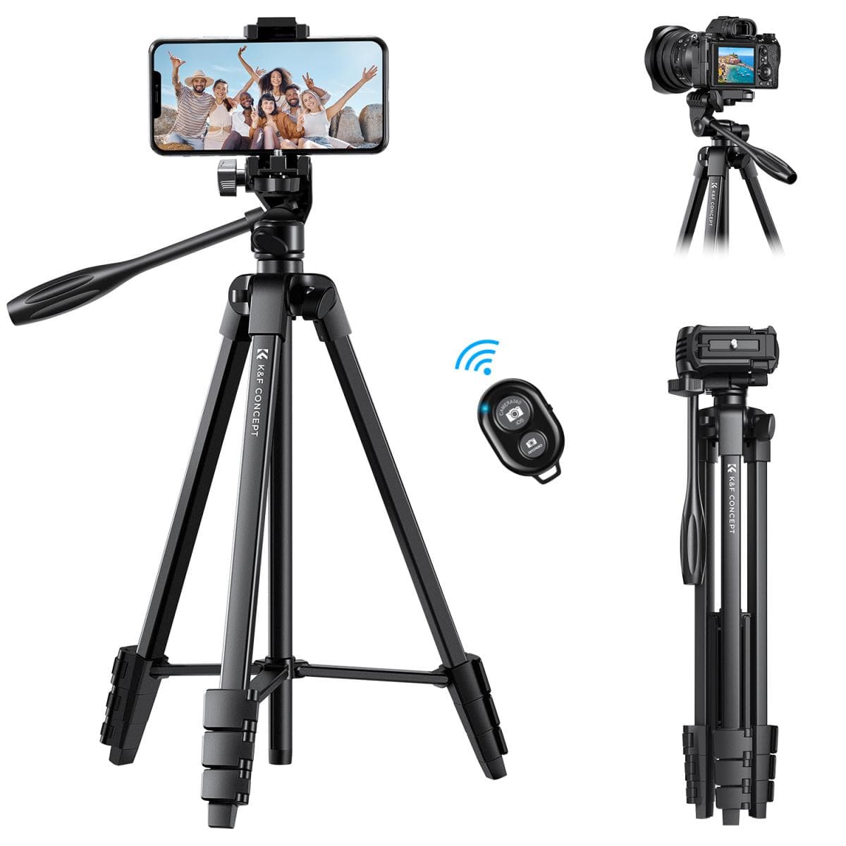 K&F Concept KF09.125 59.4”/1.5 m Aluminum Travel Tripod With Bluetooth Remote view 1