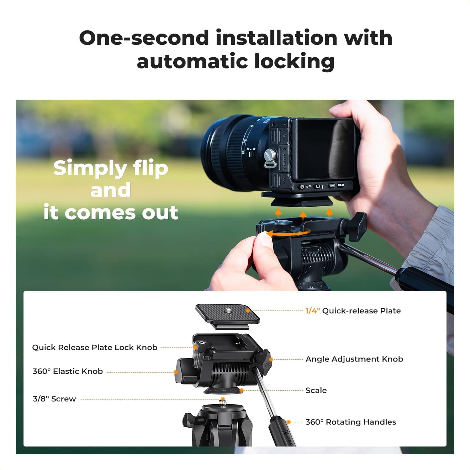 K&F Concept KF09.126 Camera Tripod 75″ Lightweight Portable Travel Outdoor DSLR Tripods For Camera Phone Video Recording view 5