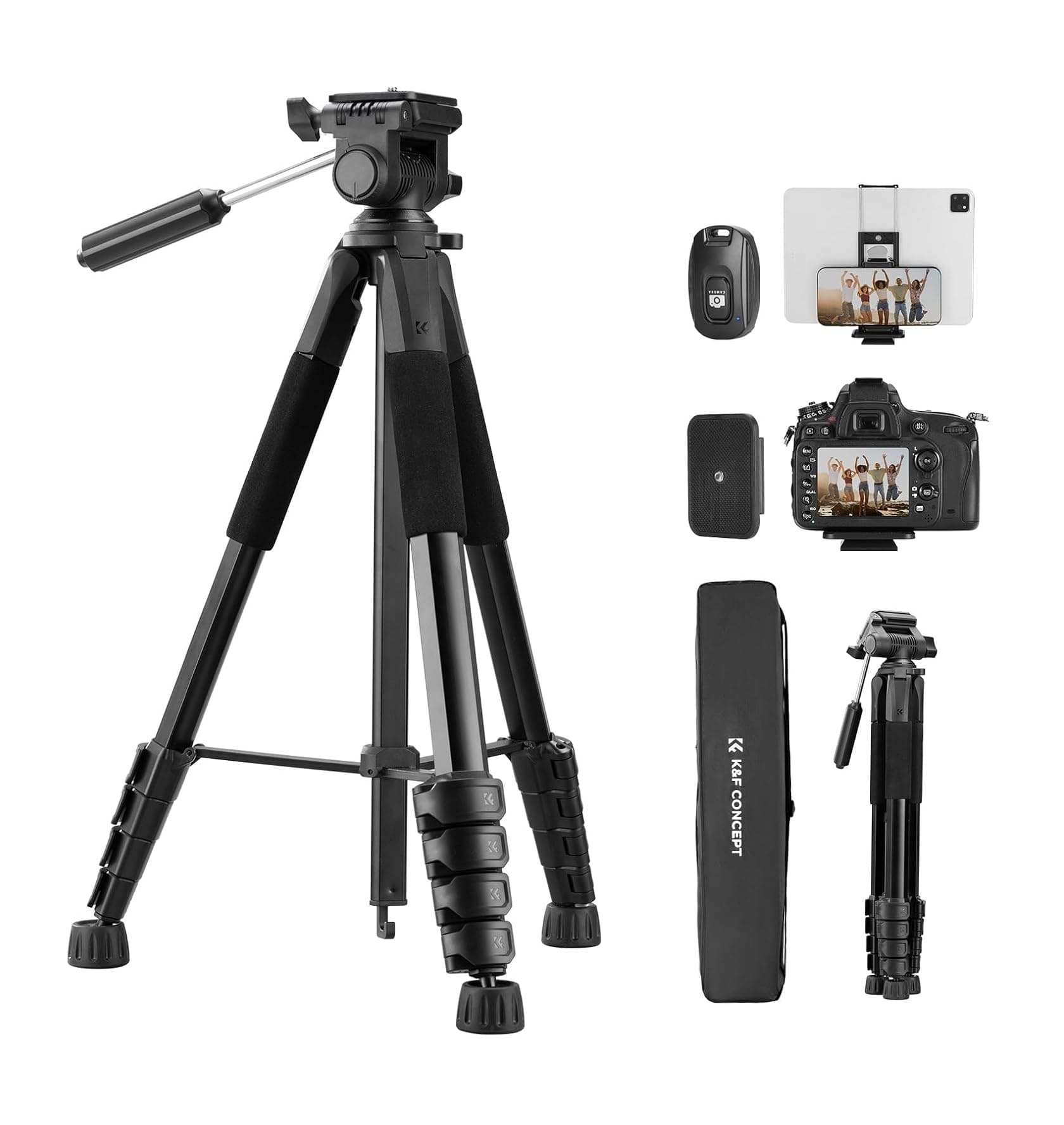 K&F Concept KF09.126 Camera Tripod 75″ Lightweight Portable Travel Outdoor DSLR Tripods For Camera Phone Video Recording view 1