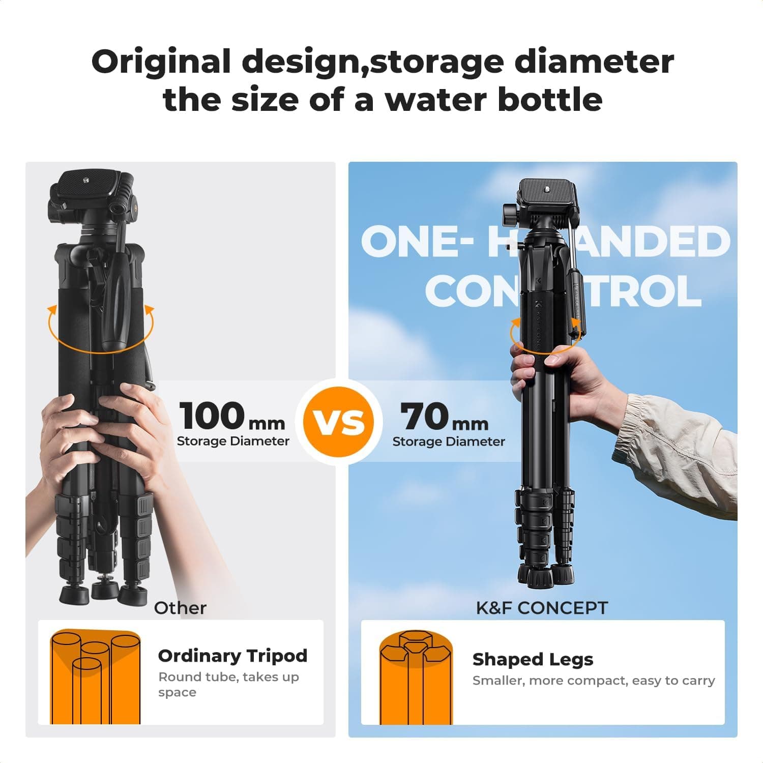 K&F Concept KF09.126 Camera Tripod 75″ Lightweight Portable Travel Outdoor DSLR Tripods For Camera Phone Video Recording view 2