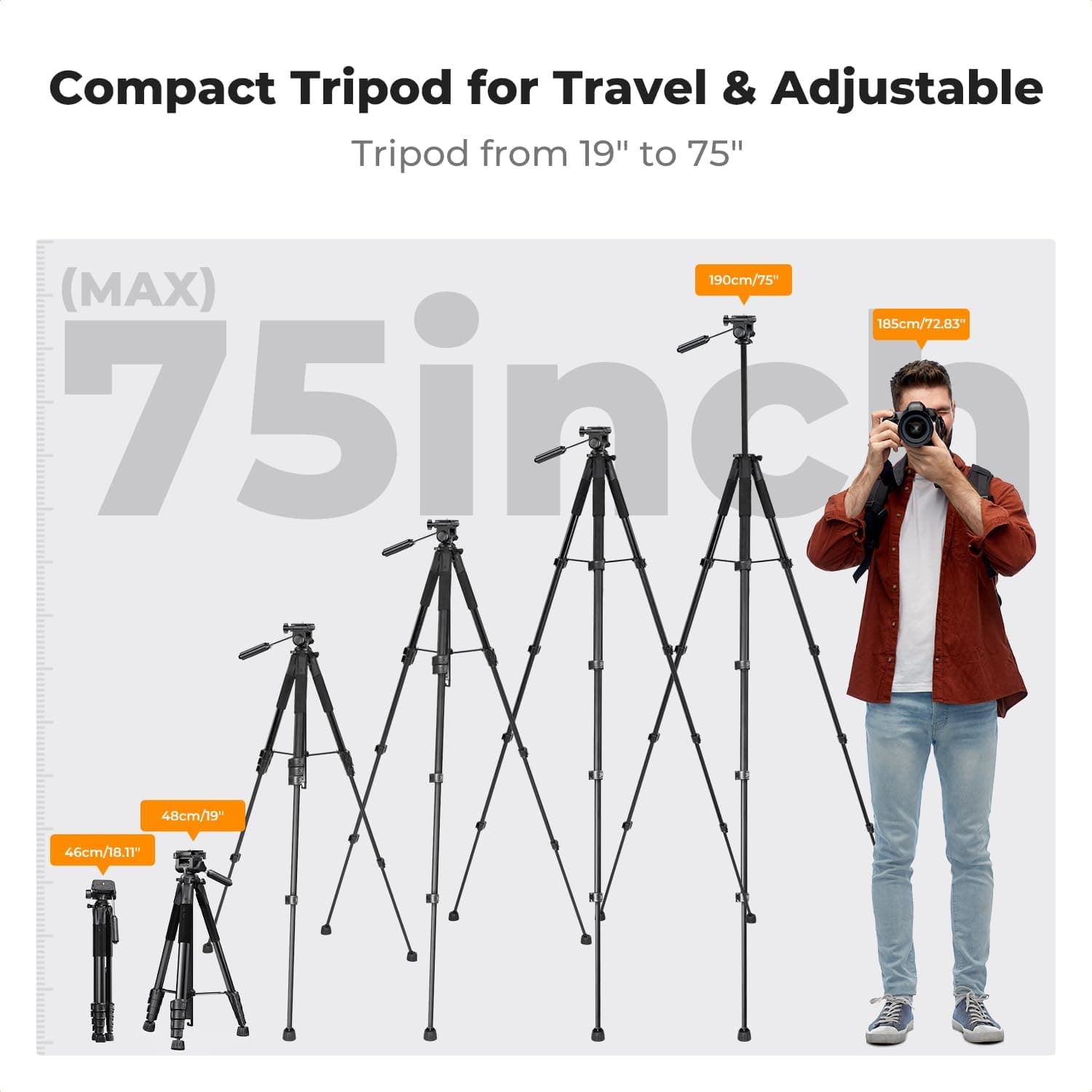 K&F Concept KF09.126 Camera Tripod 75″ Lightweight Portable Travel Outdoor DSLR Tripods For Camera Phone Video Recording view 4