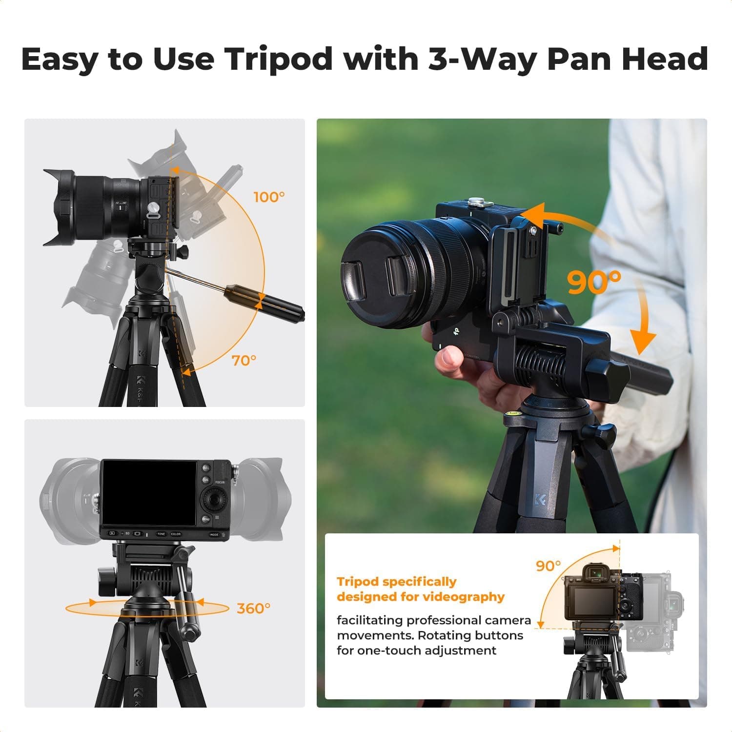 K&F Concept KF09.126 Camera Tripod 75″ Lightweight Portable Travel Outdoor DSLR Tripods For Camera Phone Video Recording view 3