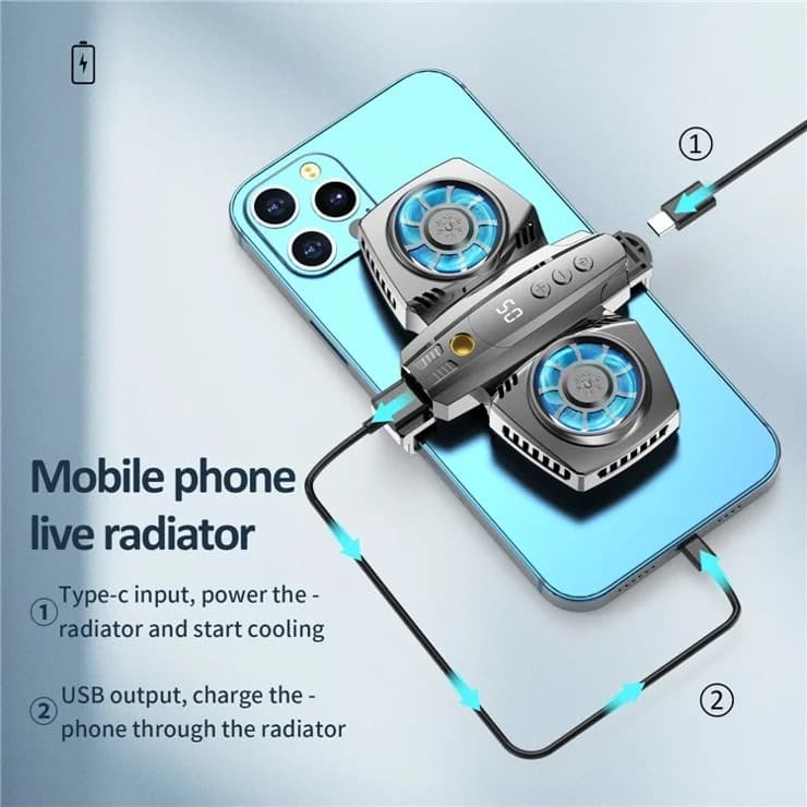 K4 Mobile Phone Cooler Radiator Semiconductor Dual Fan Temperature Display view 4