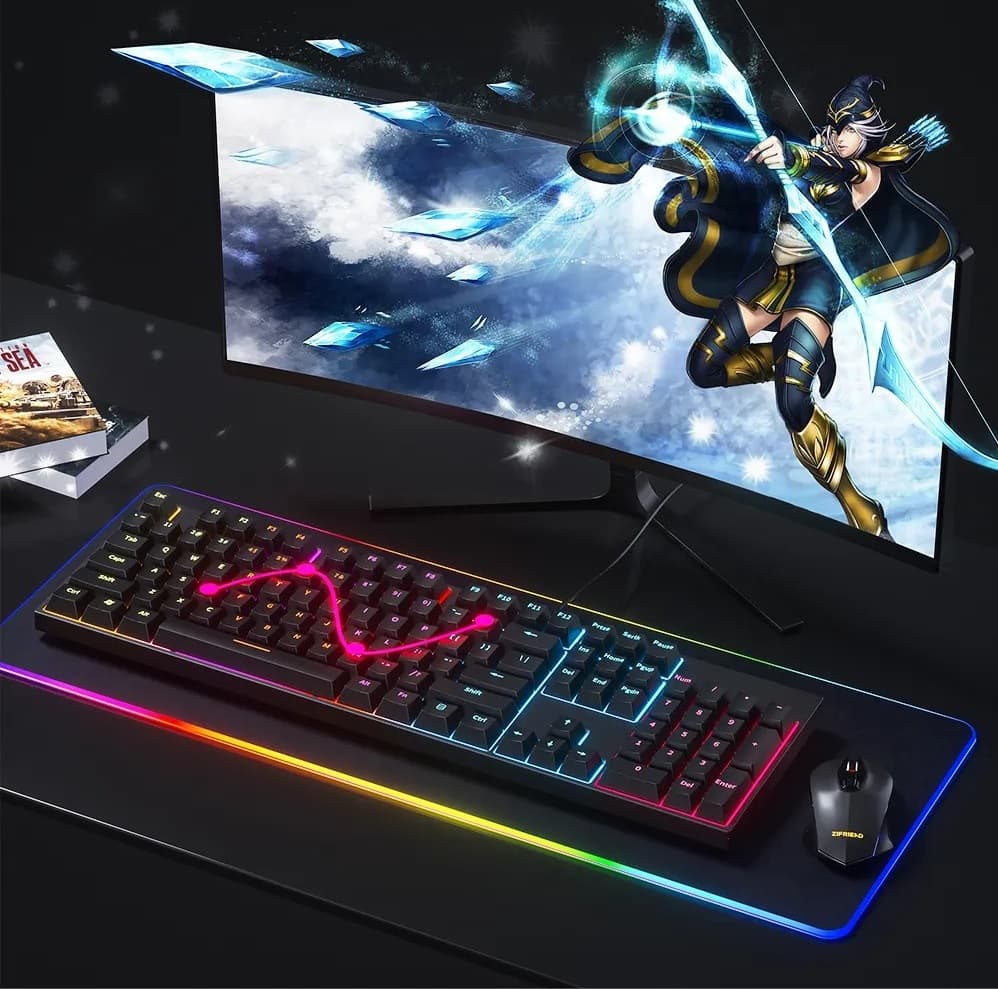 KA102 104 Key RGB Blue Switch Backlit USB Wired Gaming Mechanical Keyboard view 2