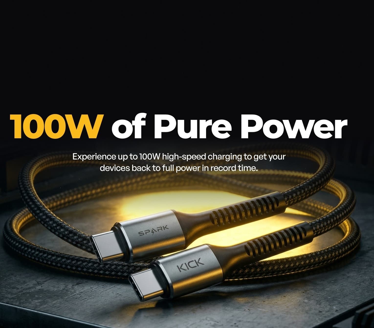 Kick Spark AeroLink 100W C-C Nylon Braided Cable view 4