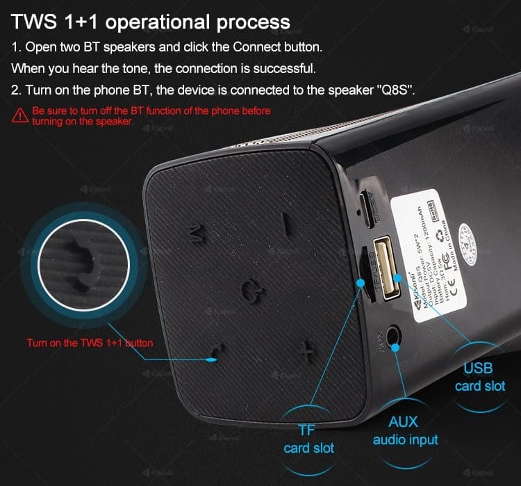 Kisonli Q8S Portable Bluetooth Smart Bass FM Speaker view 2