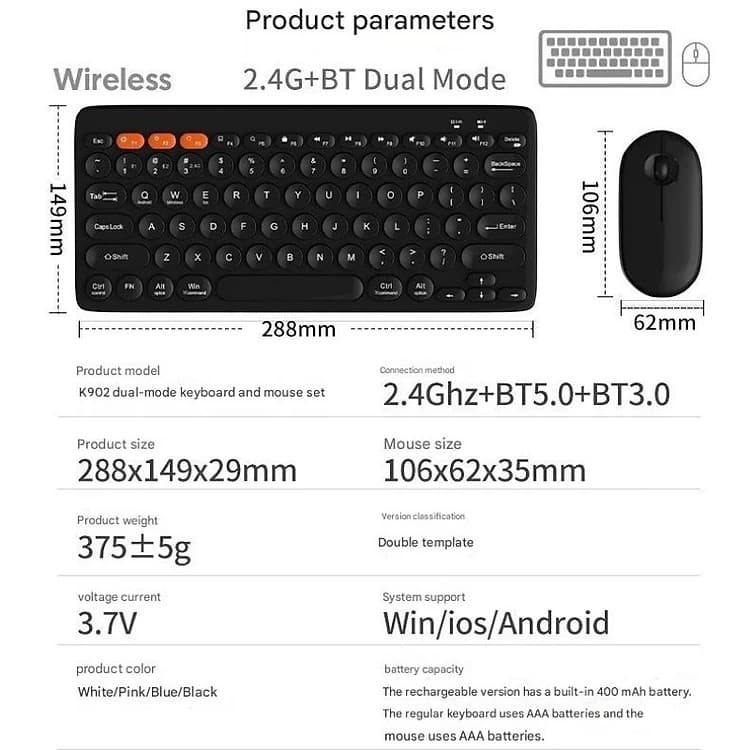 KM902 Dual Mode Bluetooth 5.0 And 2.4g Wireless Keyboard Mouse Set view 5