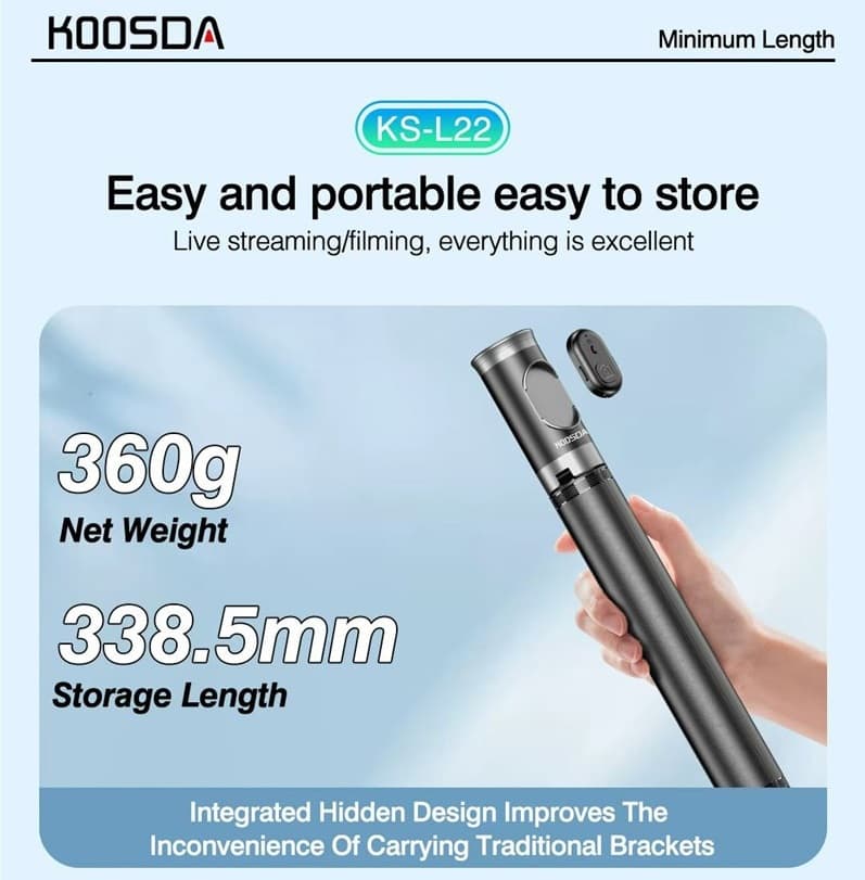 KOOSDA KS-L22 Auto Pop Open Tripod Selfie Stick view 5