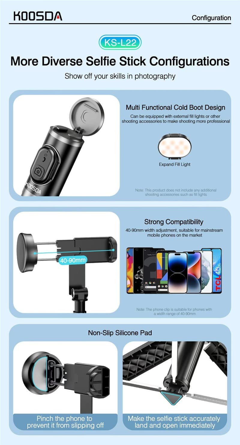 KOOSDA KS-L22 Auto Pop Open Tripod Selfie Stick view 3