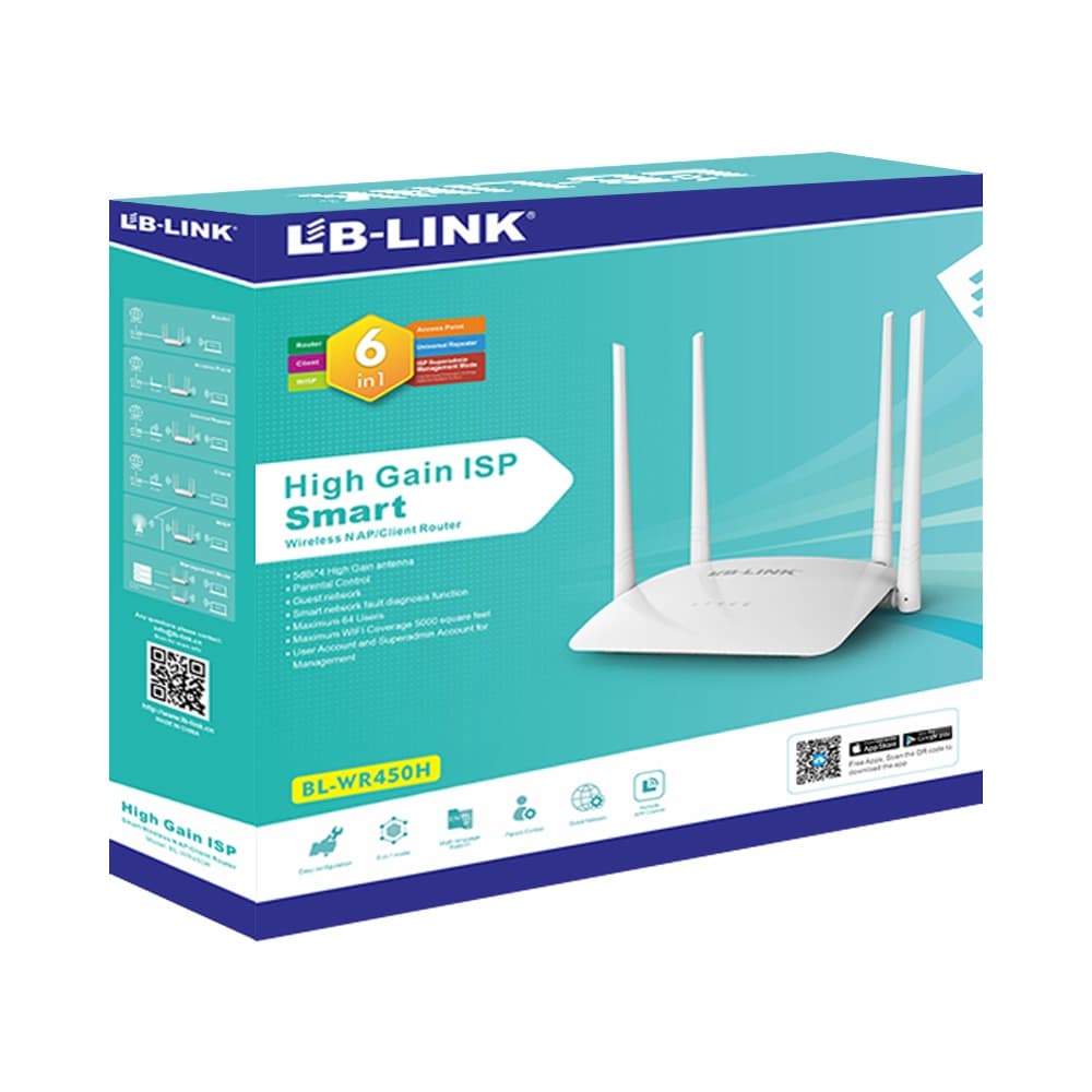 LB-Link BL-WR450H High Gain Wireless N Router 300Mbps | Smart WiFi Router, Repeater & Access Point with 4 Antennas view 4