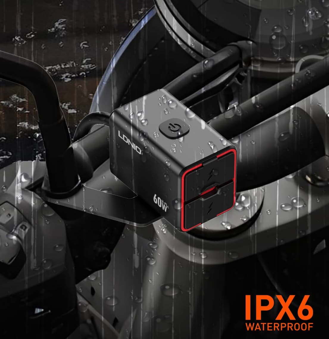 LDNIO C108 High Quality Wired Fast Charging 60W Motorcycle Bike Charger IPX6 Waterproof view 2