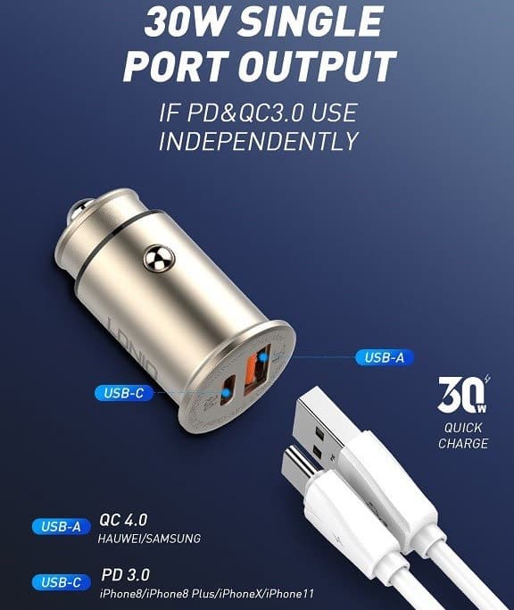 LDNIO C506Q 30W Ultra Mini Zinc Alloy Shell Car Charger view 3