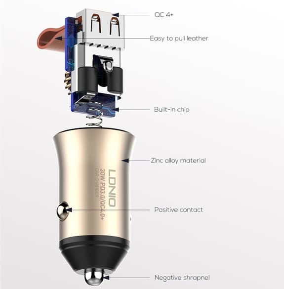 LDNIO C509Q 30W ULTRA Mini Zinc Alloy Shell Car Charger view 3