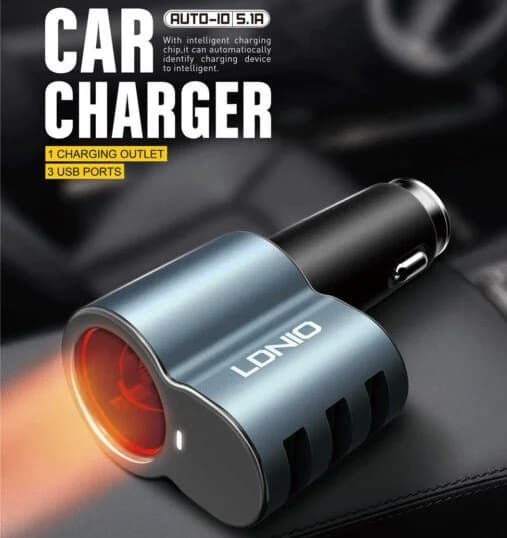 LDNIO CM11 3 Ports Universal Mobile Phone 5.1A Car-Charger Power Adapter With Cigarette Lighter Socket view 1
