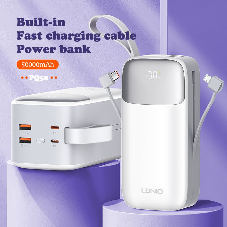 LDNIO PQ50 50000mAh Power With Attached Cables view 1