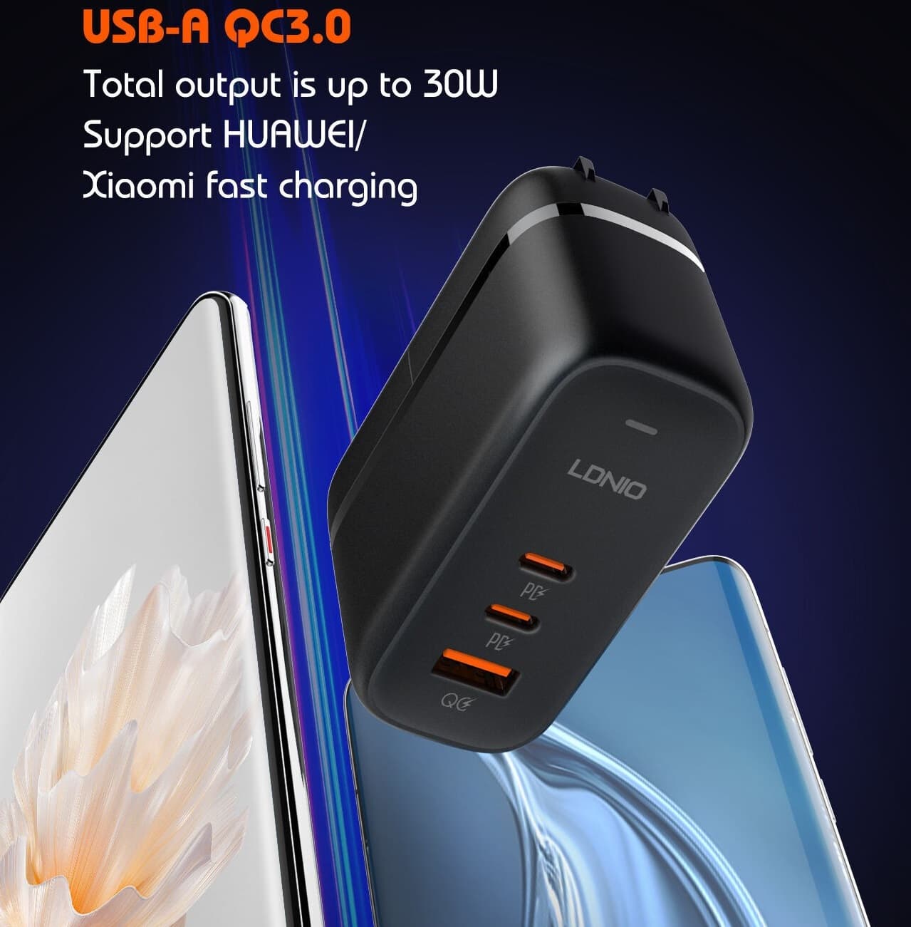 LDNIO Q366 65W GaN Charger With EU US UK Plug Travel adapter view 2
