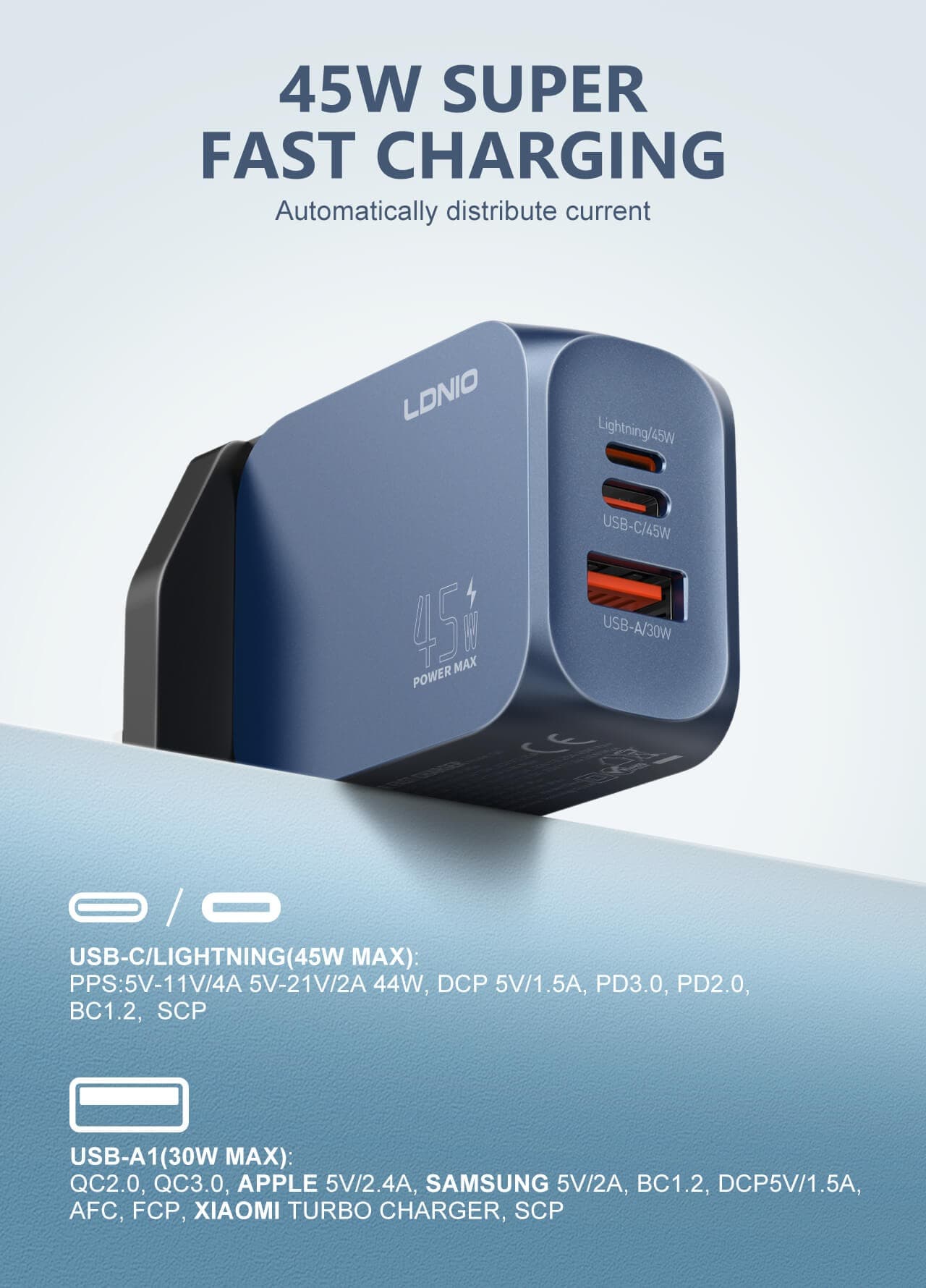 LDNIO Q6 45W USB-C/A Super Fast Charger EU Pin view 2