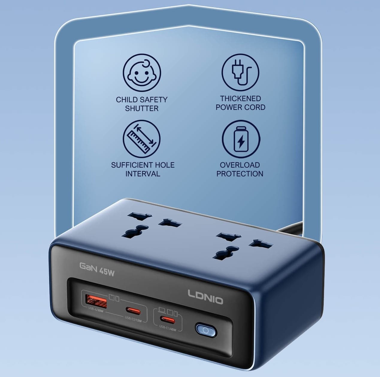 LDNIO SC1 45W Universal Socket Desktop Power Strip Adapter view 2