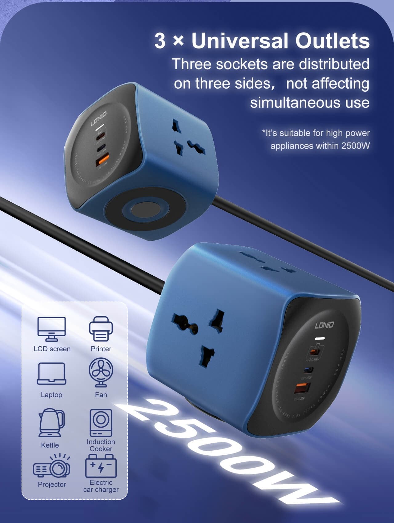 LDNIO SC3319 6-in-1 Power Socket Adapter Desktop Charger view 6