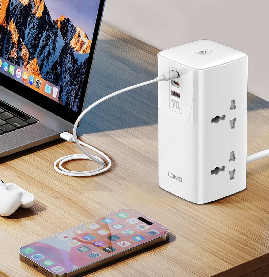 LDNIO SC4383 GaN 70W PD Adapter Multifunction Chargers Power Strip Extension Socket Power Cord view 3