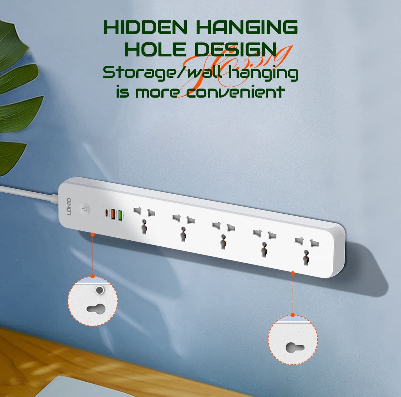 LDNIO SC5319 Multi Socket Extension Lead with 5 AC 3 USB Power Socket Plug Extender 2M view 1