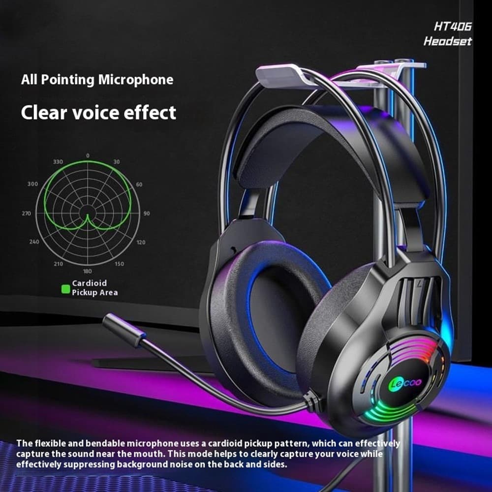 Lenovo HT406 Wired USB Gaming Headset  RGB LED And Mic view 4