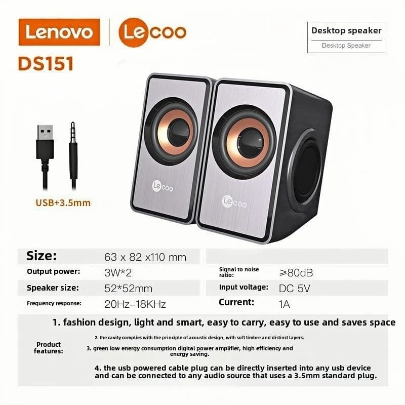 Lenovo Lecoo DS151 Audio Desktop Computer Speaker Wired USB Multimedia view 6