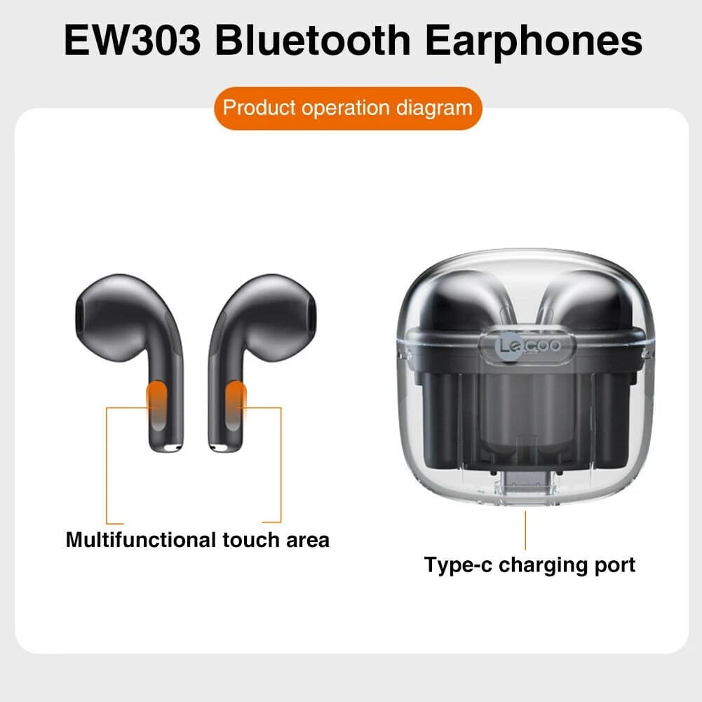 Lenovo Lecoo EW303 TWS Bluetooth 5.3 Earphones With Mic Touch Control Semi In Ear Earbuds view 4
