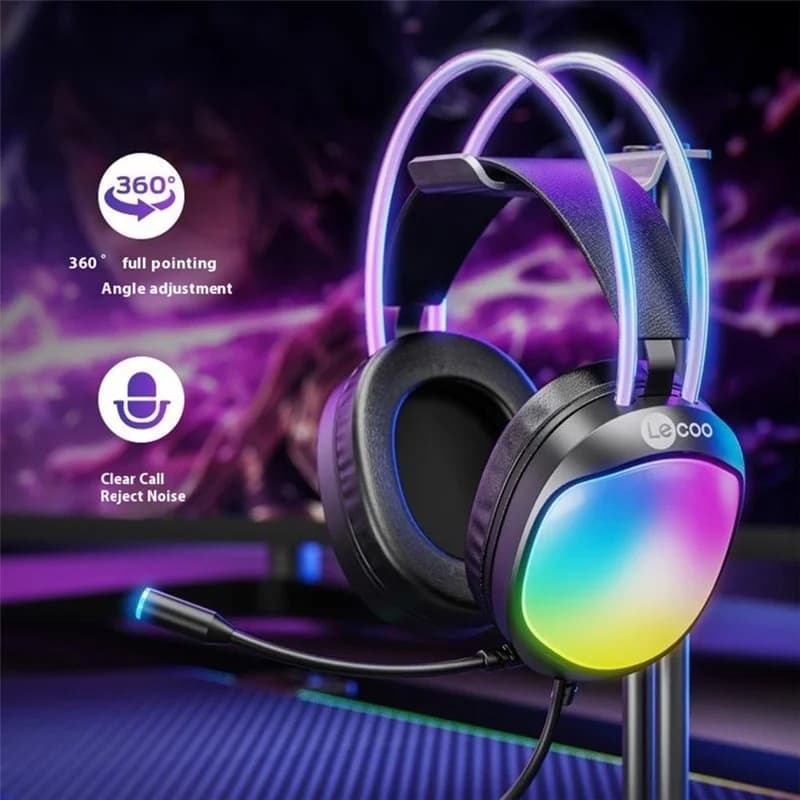 LENOVO LECOO HT410 Wired Gaming Headset LED Light USB 7.1 Surround Sound Desktop PC Headphone With Microphone view 3