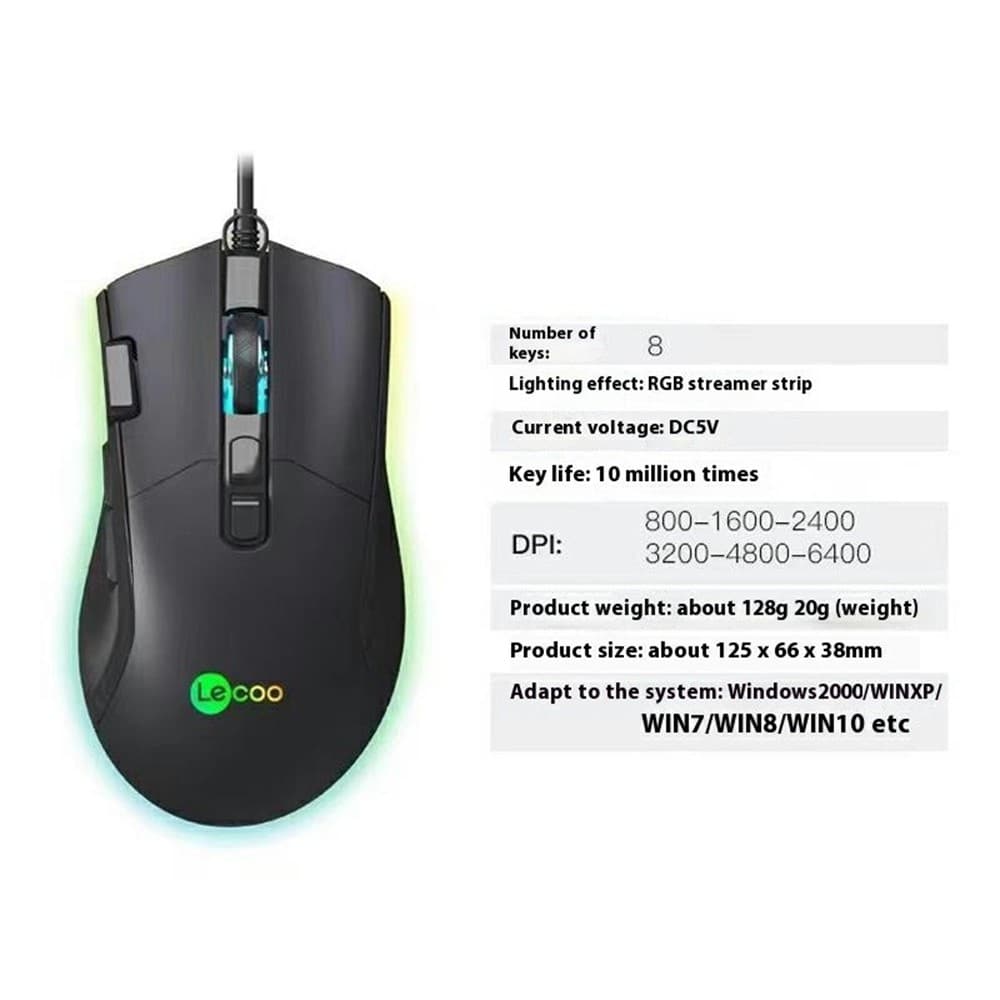 LENOVO LECOO MS105 RGB Light USB Wired Gaming Mouse view 4