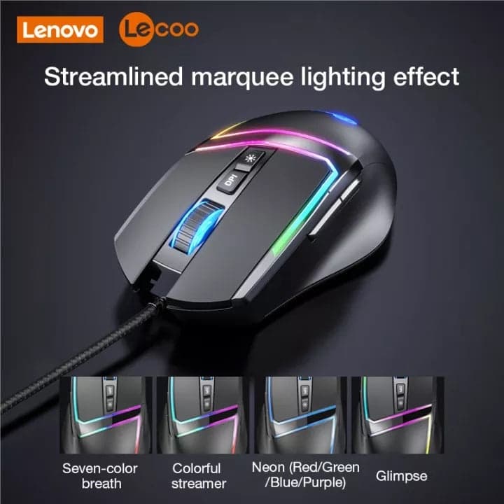 Lenovo Lecoo MS106 7 Button 3200 DPI Optical Wired Gaming Mouse view 3