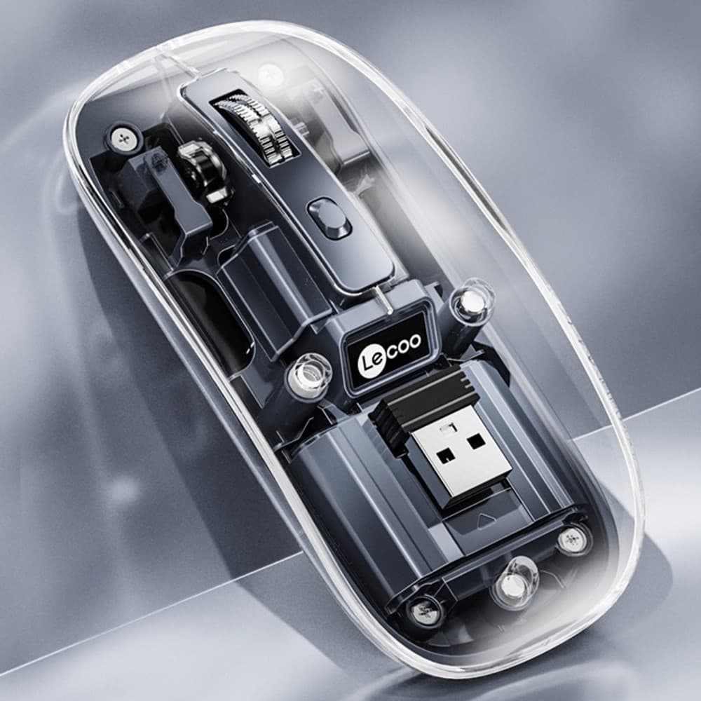 Lenovo Lecoo WS215DM Dual-Mode Wireless Mouse 2.4G & Bluetooth Transparent Optical Mouse view 1