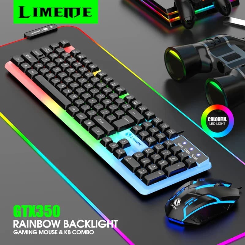 LIMEIDE GTX350 Wired Membrane Gaming Office Keyboard Mouse With Colorful Lighting 104 Keys view 1
