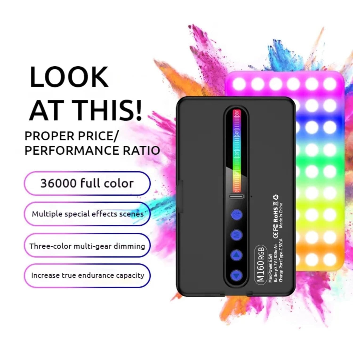 M160 RGB Rechargeable Pocket Fill  Video Light view 5