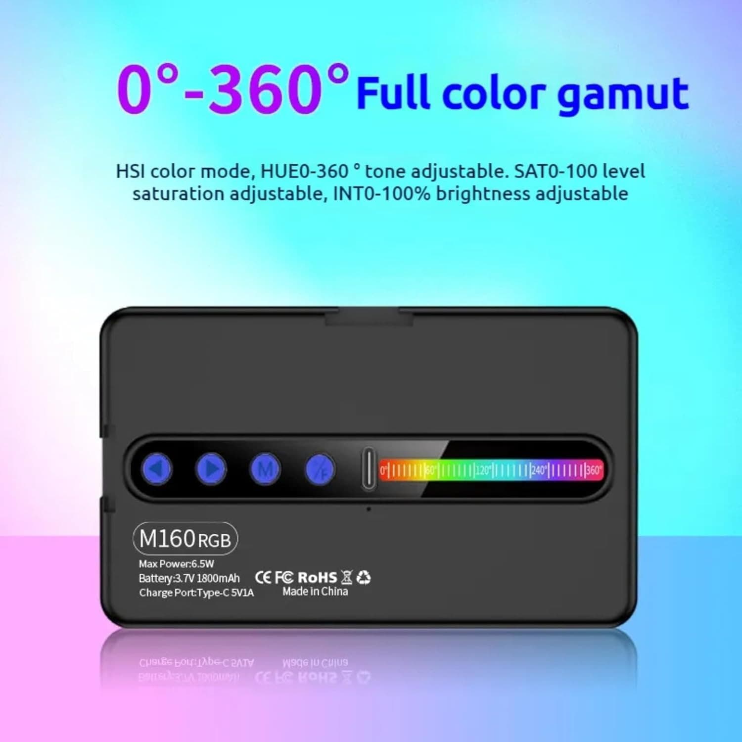 M160 RGB Rechargeable Pocket Fill  Video Light view 3