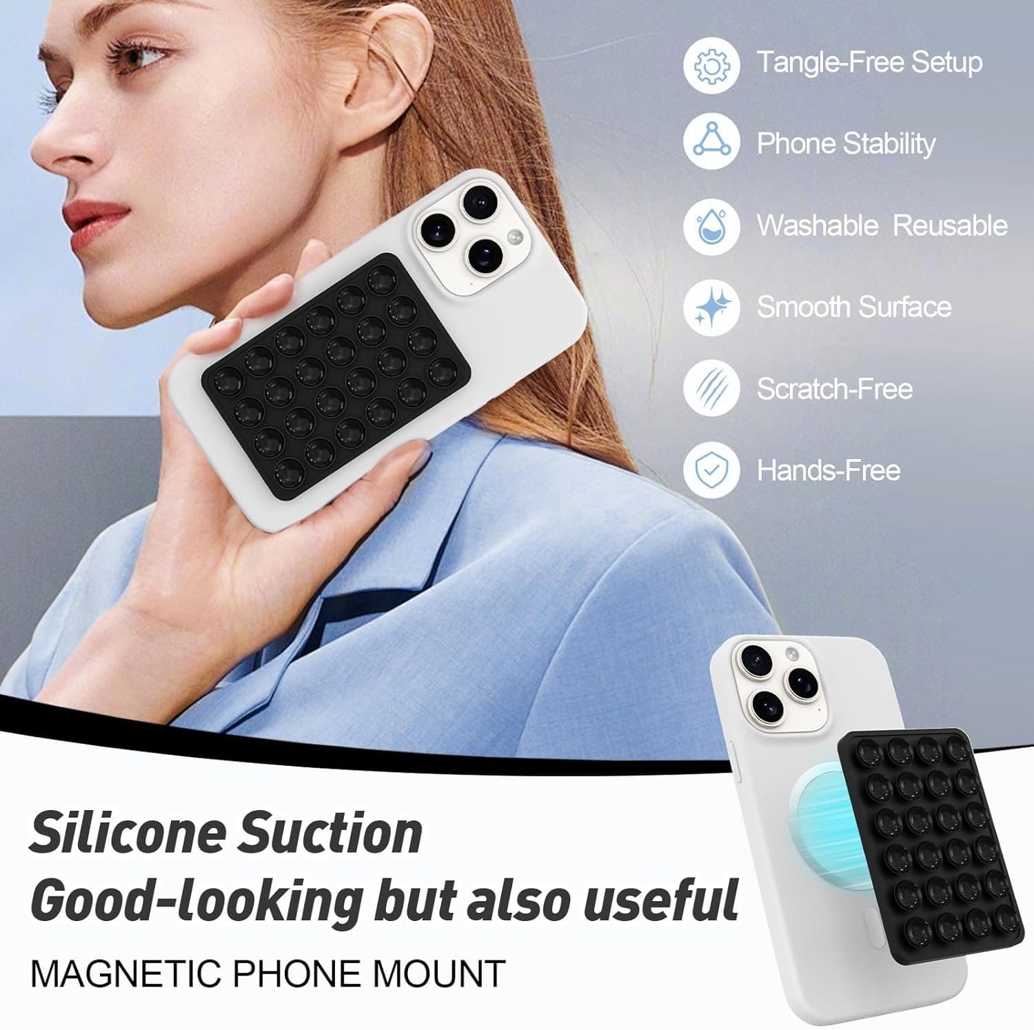 Magnetic Suction Phone Mount For MagSafe Removable Sticky Grip Holder For Hands-Free Video & Selfies view 5