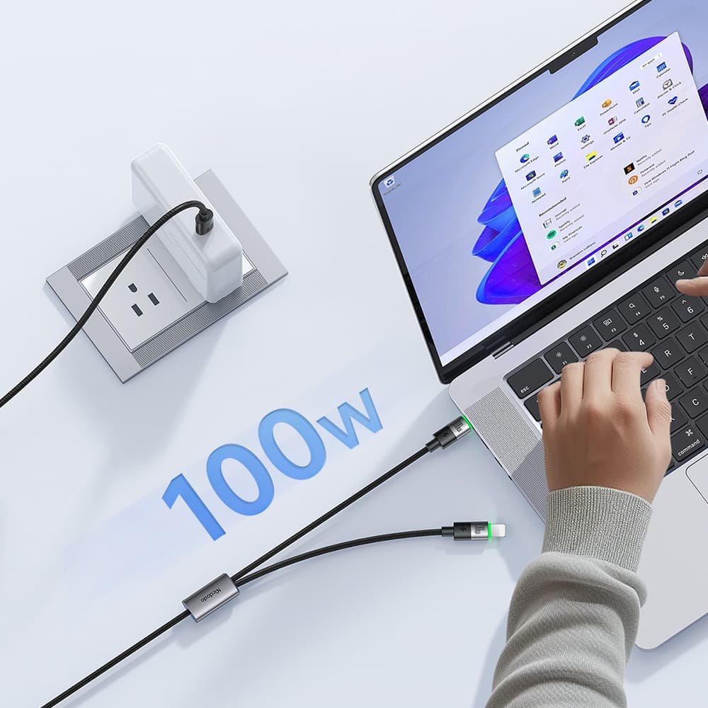 MCDODO CA6700 2 In 1 USB-C To USB-C + Lightning 100W Cable With LED 1.5M view 5