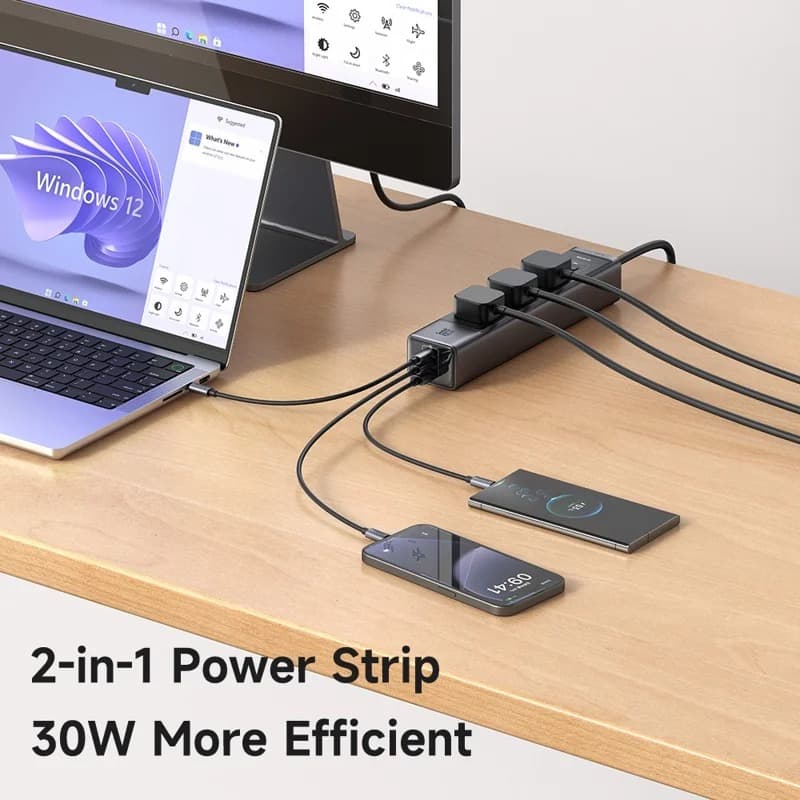 MCDODO CH0600 UK Plug 6-in-1 30W GaN Surge Protection Power Strip (3 AC + 2 USB-C + 1 USB-A) view 2