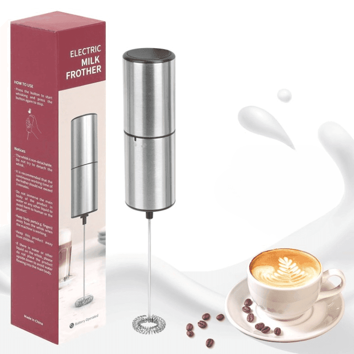 Milk Frother Handheld Electric Foam Maker With Stainless Steel Whisk Battery Operated view 1