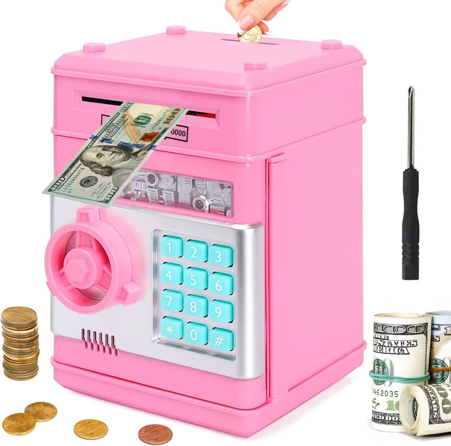 Mini ATM Piggy Bank for Kids Password Coin & Cash Saving Box Toy view 1