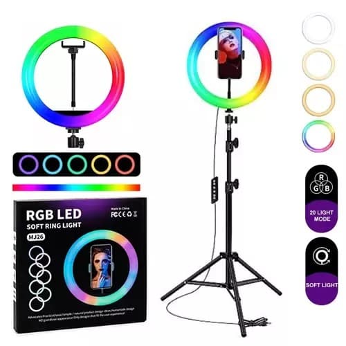 MJ26 RGB LED Ring Light Set With Tripod Stand And Phone Holder view 1