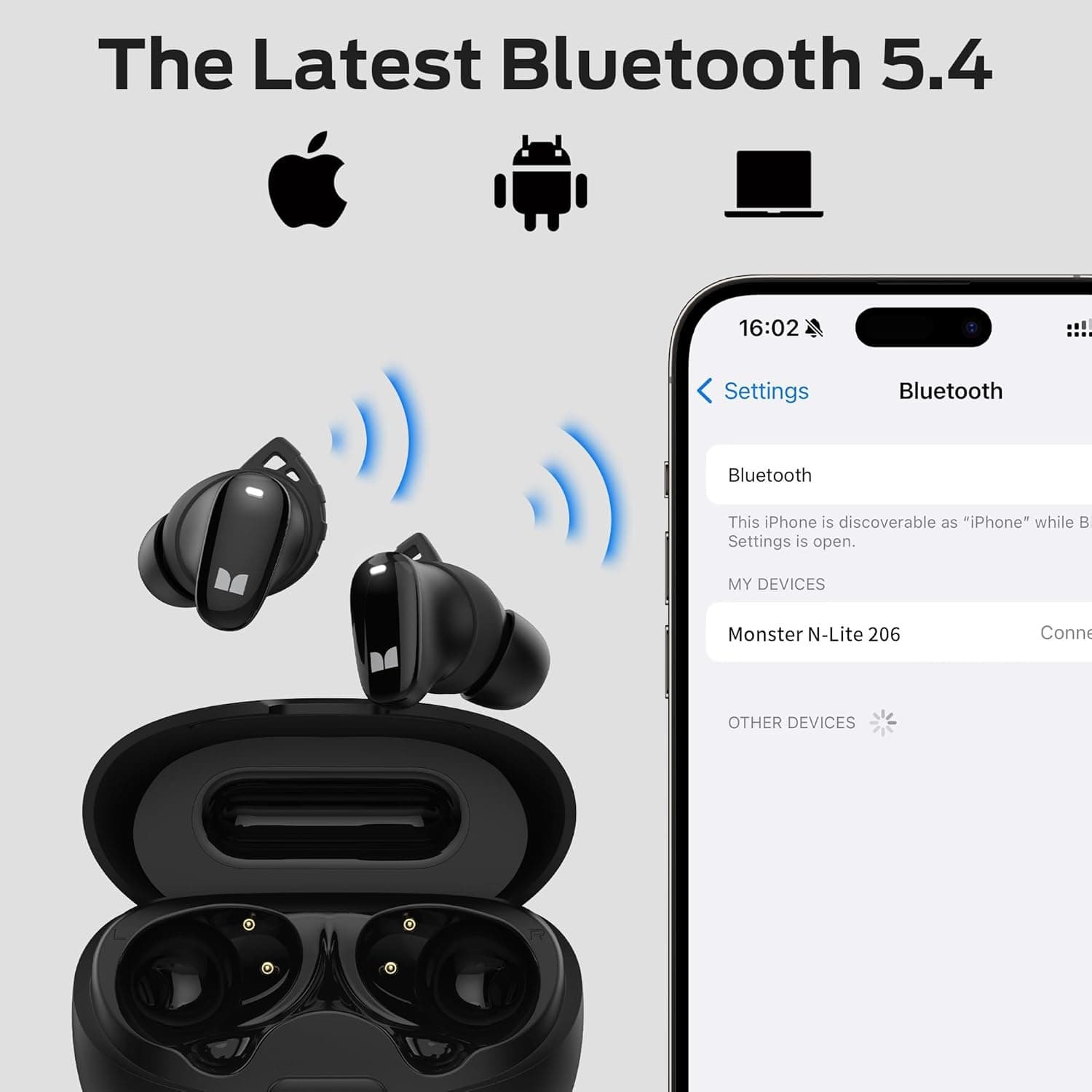Monster N-Lite 206 Wireless Earbuds Bluetooth 5.4 IPX6 Waterproof 25H Playtime view 6