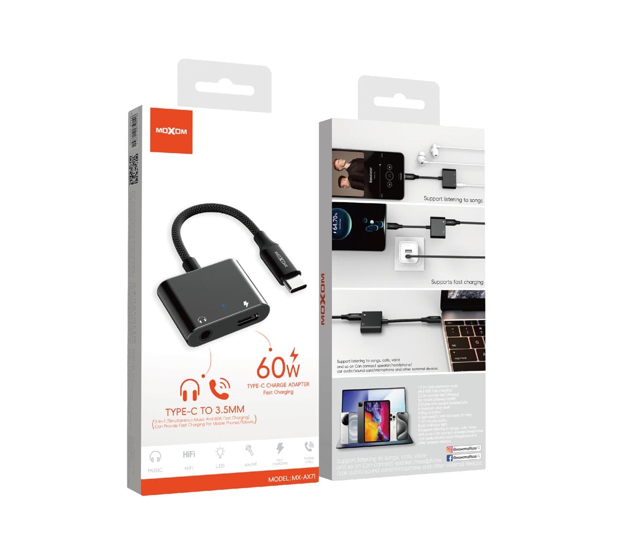 MOXOM AX71 60W Type-C to 3.5mm+Type-C Charge Audio Adapter view 3