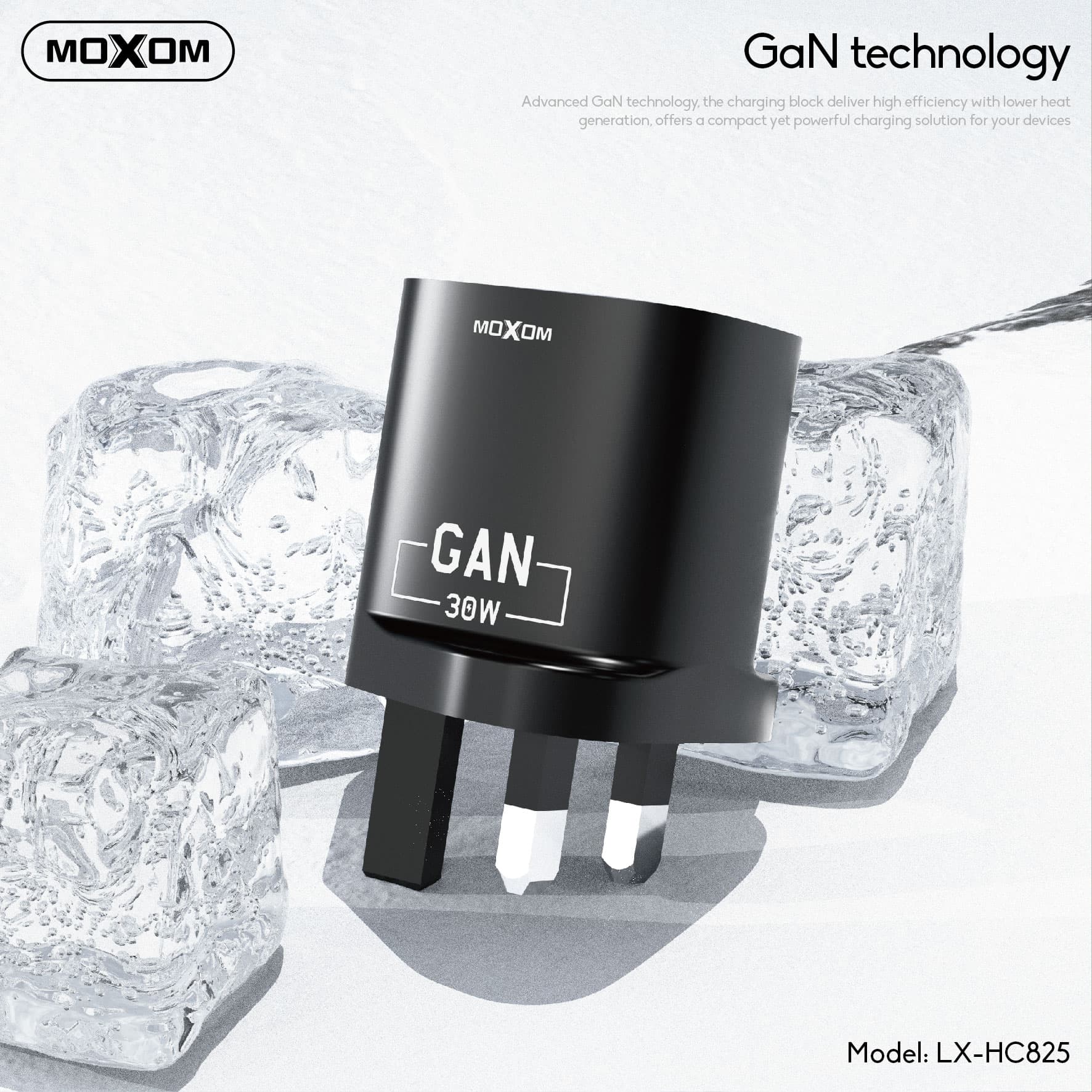 MOXOM LX HC825 30W Dual Port USB C & USB-A Fast GaN Charger With LCD Screen view 2